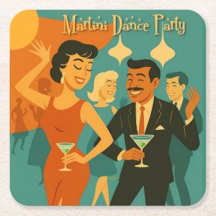 Dessous-de-verre Carré En Papier Soirée Dansante Martini du Milieu du Siècle