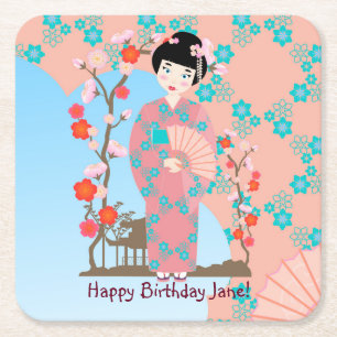 Dessous-de-verre Carré En Papier Soirée de Geisha girl