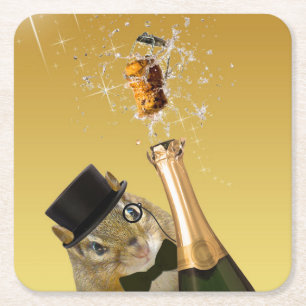 Dessous-de-verre Carré En Papier Soirée du Nouvel An Cute Chipmunk