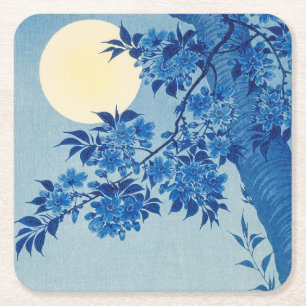 Dessous-de-verre Carré En Papier Soirée Lune Arbre Bleu Lune