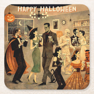 Dessous-de-verre Carré En Papier Soirée Martini Halloween Rétro Milieu de Siècle 40