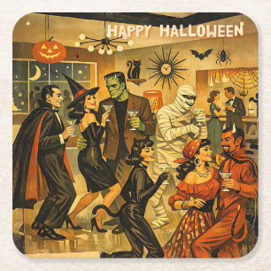 Dessous-de-verre Carré En Papier Soirée Martini Halloween Rétro Milieu de Siècle 50