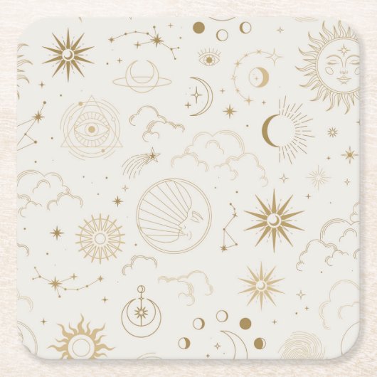 Dessous-de-verre Carré En Papier Soleil céleste et Lune éléments mystiques (Devant)