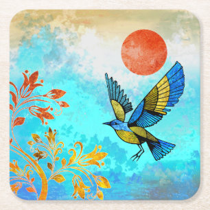 Dessous-de-verre Carré En Papier Soleil de l'arbre d'oiseaux