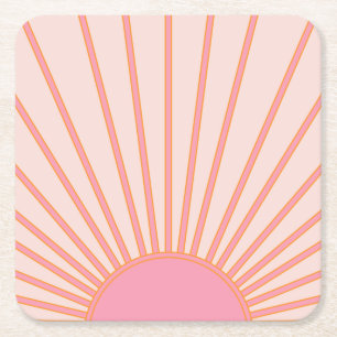 Dessous-de-verre Carré En Papier Soleil Sunrise rose Abstrait Retro Sunshine