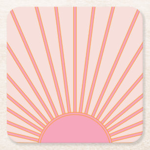 Dessous-de-verre Carré En Papier Soleil Sunrise rose Abstrait Retro Sunshine