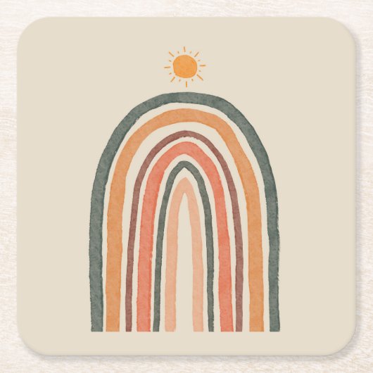 Dessous-de-verre Carré En Papier Soleil sur un arc-en-ciel (Devant)