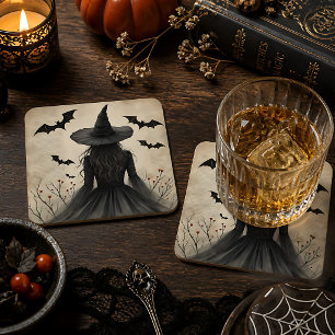Dessous-de-verre Carré En Papier Sorcière d'Halloween Envoûtante