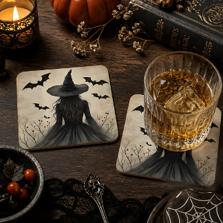 Dessous-de-verre Carré En Papier Sorcière d'Halloween Envoûtante