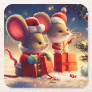 Dessous-de-verre Carré En Papier Souris de Noël 3