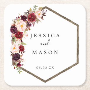 Dessous-de-verre Carré En Papier Sous-bols de mariage Bohème Bourgogne
