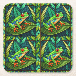 Dessous-de-verre Carré En Papier Sous-tasses à thème tropical avec des feuilles ver