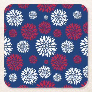 Dessous-de-verre Carré En Papier Sous-tasses Fleur Rouge, Blanc & Bleu