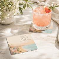 Sous-verres de mariage de destination Love et Miam