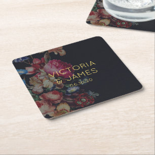 Dessous-de-verre Carré En Papier Sous-verres de mariage personnalisés Fleurs Vintag