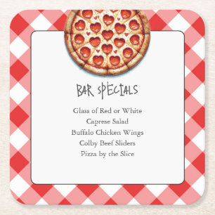 Dessous-de-verre Carré En Papier Sous-verres de pizza avec menu de pub