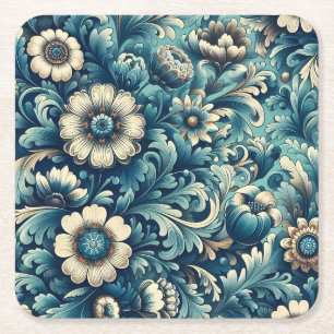 Dessous-de-verre Carré En Papier Sous-verres en papier à fleurs bleues ornementales