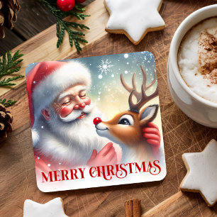 Dessous-de-verre Carré En Papier Sous-verres en papier de Noël Santa et Rudolph mig