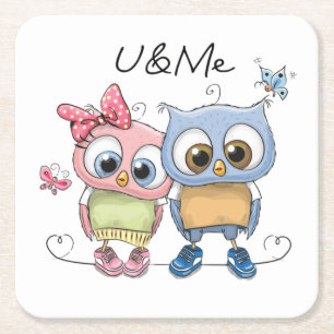 Dessous-de-verre Carré En Papier Sous-verres "U & Me" Chouette Mignonne - Dessin An