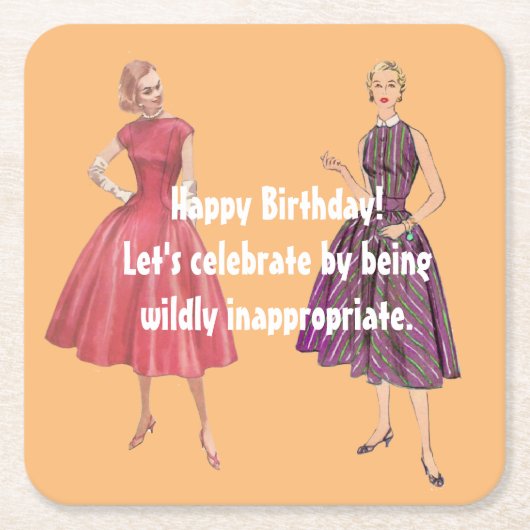 Dessous-de-verre Carré En Papier Soyons inappropriés Funky Retro Anniversaire (Devant)