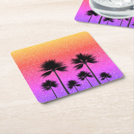 Dessous-de-verre Carré En Papier Sparkly Palm Trees Gradient Sunset  (Incliné)