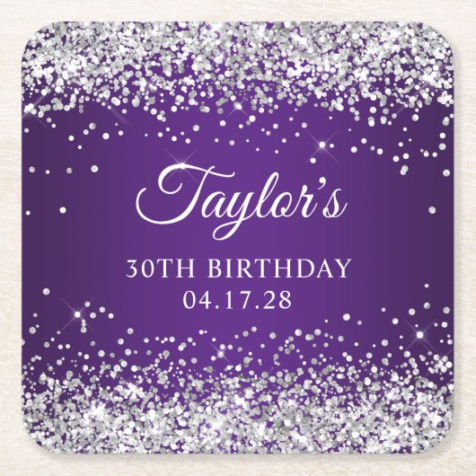 Dessous-de-verre Carré En Papier Sparkly Silver Parties scintillant Royal Purple 30 (Devant)