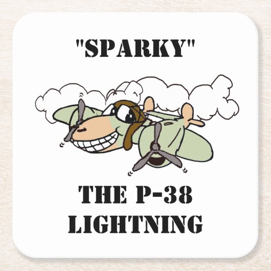 Dessous-de-verre Carré En Papier "Sparky" le dessin P-38 Lightning (Devant)