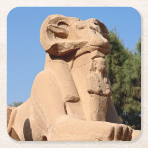 Dessous-de-verre Carré En Papier Sphinx à tête de bélier dans le temple de Karnak -
