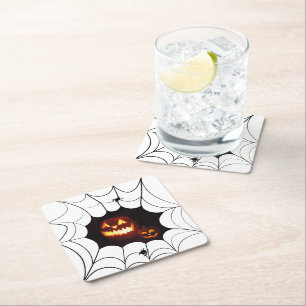 Dessous-de-verre Carré En Papier Spider Web avec Citrouilles
