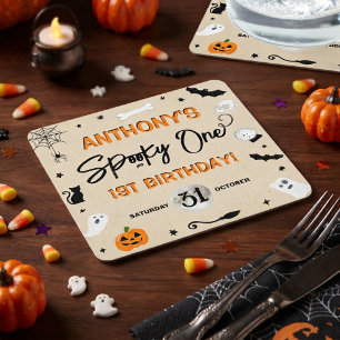 Dessous-de-verre Carré En Papier Spooky One ! Fête d'anniversaire d'Halloween pour