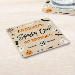 Dessous-de-verre Carré En Papier Spooky One ! Fête d'anniversaire d'Halloween pour 