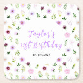 Dessous-de-verre Carré En Papier Spring Purple Floral Birthday (Devant)