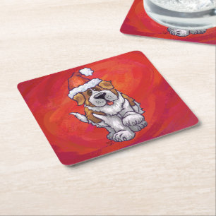 Dessous-de-verre Carré En Papier St Bernard Noël En Rouge