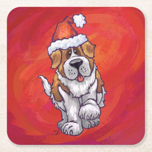 Dessous-de-verre Carré En Papier St Bernard Noël En Rouge (Devant)