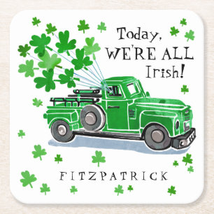 Dessous-de-verre Carré En Papier St. Patrick's Day Green Vintage Truck Ajouter le n