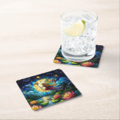 Dessous-de-verre Carré En Papier Stained Glass Moonlight Flight Fairy  (En situation)