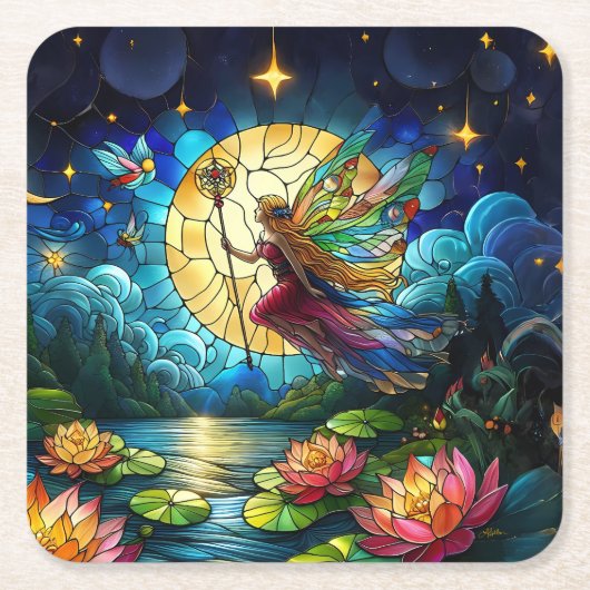 Dessous-de-verre Carré En Papier Stained Glass Moonlight Flight Fairy  (Devant)