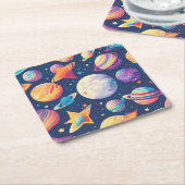 Dessous-de-verre Carré En Papier Star ans planètes motif (Incliné)