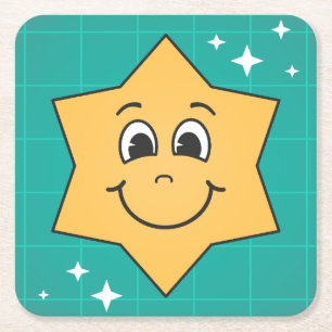 Dessous-de-verre Carré En Papier Star de Noël visage souriant, joyeux dessin rétro