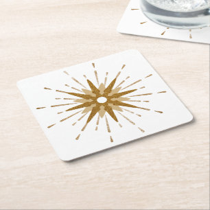 Dessous-de-verre Carré En Papier Starburst Or moderne du milieu du siècle