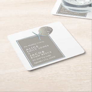 Dessous-de-verre Carré En Papier Starfish and Sand Dollar - Mariage plage