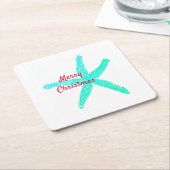 Dessous-de-verre Carré En Papier Starfish Motif Vert Bleu Rouge Joyeux Noël (Incliné)