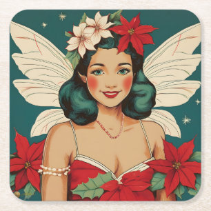 Dessous-de-verre Carré En Papier Starlette Pin-Up Rétro Tropical Noël des Années 50