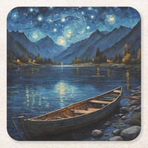 Dessous-de-verre Carré En Papier "Starlit Drift : Pêcher sous le Cosmos