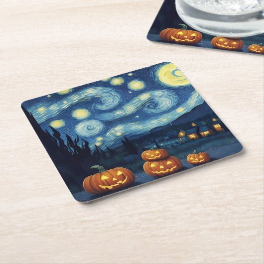 Dessous-de-verre Carré En Papier Starry Night Van Gogh Halloween (Incliné)