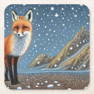 Dessous-de-verre Carré En Papier Starry Starry Night Storybook Fox