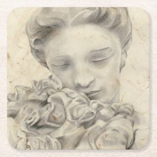 Dessous-de-verre Carré En Papier Statue dans le jardin I