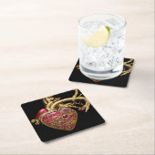 Dessous-de-verre Carré En Papier Steampunk Coeur Anatomique rubis et engrenages (En situation)