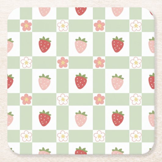 Dessous-de-verre Carré En Papier Strawberry Gingham Pastel Green Party (Devant)