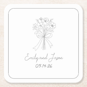 Dessous-de-verre Carré En Papier Style à main simple Fleurs à trait mince et Bow